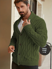 Men'S Solid Cable Knit Cardigan Fall Winter Button-Up Knit Coat