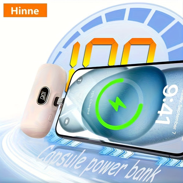 Hinne 5000mAh Mini Portable Charger, Ultra-Compact Battery Pack Travel Phone Charger, Emergency Power Pocket Power Bank, USB Mobile Backup Battery Pack, Gift.