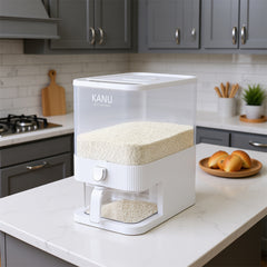 4.54 KG Kitchen Rice Storage Container - White Plastic Flip-Top Grain Bin with Press-to-Open Lid, Multi-Purpose Organizer for Rice, Flour, and Dry Goods, Kitchen Storage Solution|Modern Kitchen Accessory|Durable Plastic Bin, Rice Cooker