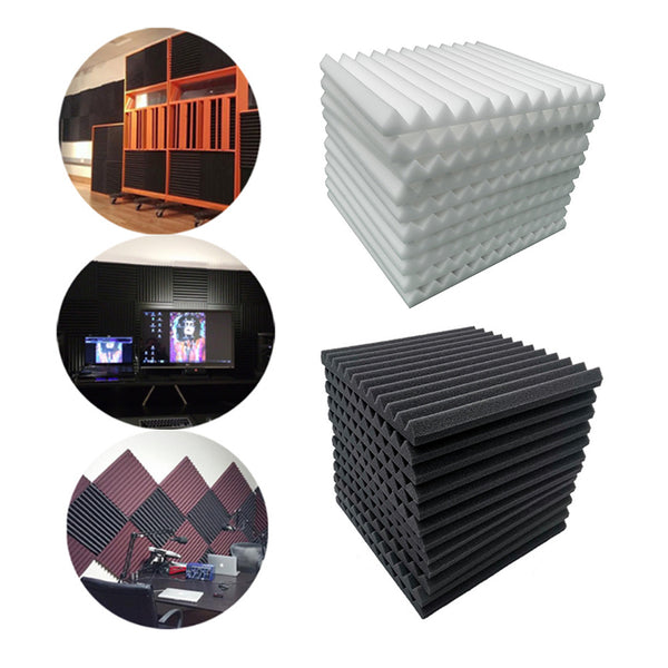 12pcs High-Density Studio Soundproofing Panels Speaker Isolation Pads Foam Mats Recording Soundproofing Materials. Suitable for Home Theater/Studio/Office, Black/White, Dimensions 30 X 30 X 2.5cm
