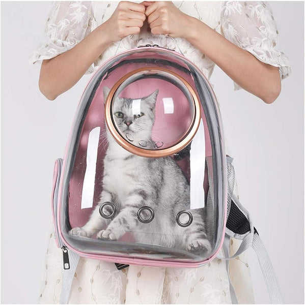 Sipobuy Pet Space Capsule Backpack, Small Medium Cat Puppy Dog Carrier, Transparent Breathable Heat Proof, Pet Carrier for Travel Hiking Walking Camping (Pink)