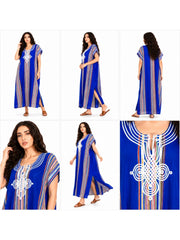 Women Boho Kaftan Dress Long Embroidered Beach Cover Up Lightweight Summer Kaftan Maxi Dress Loose Fit Swimwear Cover Up Holiday Beachwear Gandouri