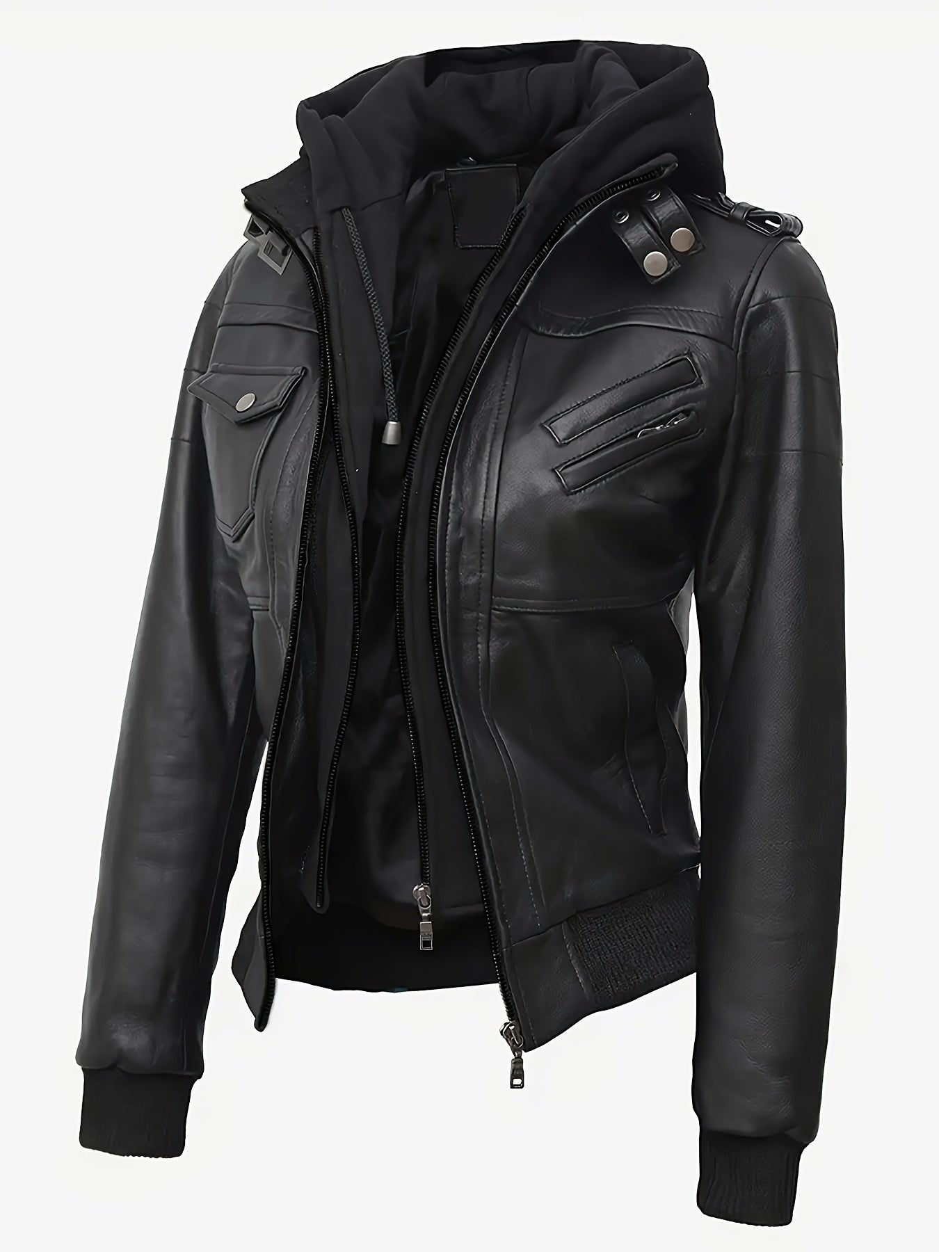 Autumn/winter 2025 Item, Elegant and Sexy Women's PU Jacket, Ladies' Faux Jacket with Detachable Hood