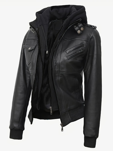 Autumn/winter 2025 Item, Elegant and Sexy Women's PU Jacket, Ladies' Faux Jacket with Detachable Hood