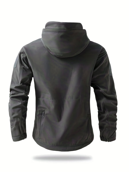Men'S Winter Soft Shell Jacket with a Hood, Featuring Pockets And a Solid Color, Suitable for Outdoor Wear