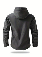 Men'S Winter Soft Shell Jacket with a Hood, Featuring Pockets And a Solid Color, Suitable for Outdoor Wear