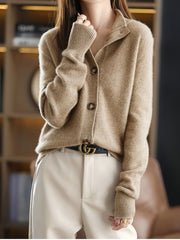 2026 New Retro Women'S 100% Cashmere Solid Color Stand Collar Cardigan, Casual Loose Fit Outerwear for Office Commute & Business Casual Outfit