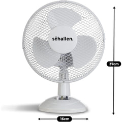 Schallen 9 Inch Portable Desk Fan Oscillating Table Fan Quiet Electric Cooling Fan 2 Speed Settings Desktop Air Circulator Home Office Bedroom Workstation Garage Small Table Fan Plastic Blade Safety Mesh Grill UK Plug Grey White or Black