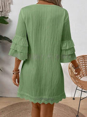 Women's Loose Mini Dress with Ruffle Sleeve & Short Flowy Dress - Solid Color -Line, Machine Washable Suitable for Spring Summer Fall Wedding Guest Dress, Casual Outfits