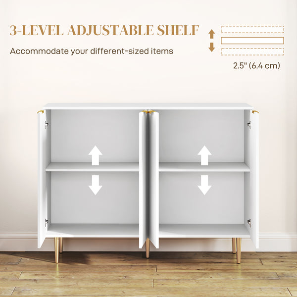 Sideboard Buffet Cabinet, Modern Kitchen Storage Cabinet with 4 Doors And Adjustable Shelves, Living Room Cabinet with Metal Legs for Hallway, White, Closet Storage System, Home Storage, Suitable for Storing Clothes And Books in The Living Room And Bedroo