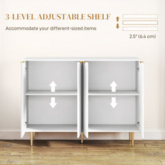 Sideboard Buffet Cabinet, Modern Kitchen Storage Cabinet with 4 Doors And Adjustable Shelves, Living Room Cabinet with Metal Legs for Hallway, White, Closet Storage System, Home Storage, Suitable for Storing Clothes And Books in The Living Room And Bedroo