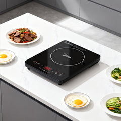 Midea Portable Single Induction Hob – 2000W Ultra-thin Induction Cooker with LED Touch Display, 3 Hour Timer, 8 Power Levels & 5 Cooking Programs Adjustable, Safety Lock - Classical Black