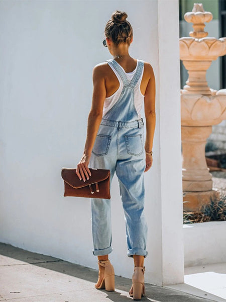 2025 New Style Denim Trouser with Hole Design And One-Piece Style with Back Belts And Short Legs