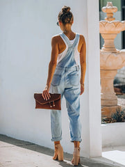 2025 New Style Denim Trouser with Hole Design And One-Piece Style with Back Belts And Short Legs