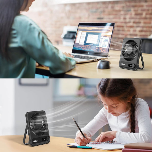 WHATOOK Mini Desk Fan USB: 2000Mah Rechargeable Ultra Quiet 1-100 Speeds Desktop Fans with LED Display, 3-10H Runtime, Child-Safe Grille Cooling Small Portable Table Fan for Home, Office & Travel