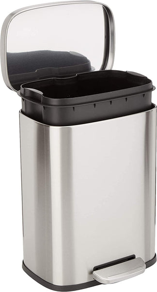 Amazon Basics Rectangular Kitchen Bin with Steel Bar Pedal, Soft-Closing Mechanism for Home and Office Use, 50 L/13.2 Gallon, Satin Nickel Finish