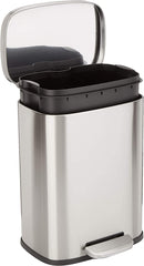 Amazon Basics Rectangular Kitchen Bin with Steel Bar Pedal, Soft-Closing Mechanism for Home and Office Use, 50 L/13.2 Gallon, Satin Nickel Finish