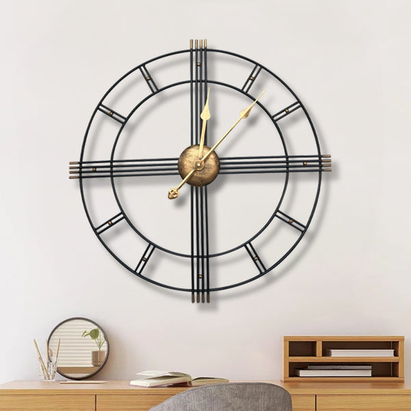60cm Extra Large Retro Metal Skeleton Wall Clock, Outdoor Garden Clock, European-Style Creative Wrought Iron Round Wall Clock Roman Numerals Silent Non Ticking Unique Unusual Clock, Perfect for Living Room, Bedroom, Kitchen, Garden, Lounge, Hotel, Office