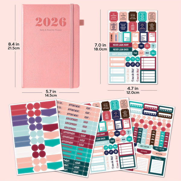 2026 Diary, A5 Diary Planner Daily and Monthly, Diary Page a Day Form January 2026 to December 2026, with Monthly Tabs | 4 Planning Stickers | Inner Pocket, 21.5 X 14.5cm
