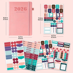 2026 Diary, A5 Diary Planner Daily and Monthly, Diary Page a Day Form January 2026 to December 2026, with Monthly Tabs | 4 Planning Stickers | Inner Pocket, 21.5 X 14.5cm