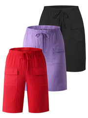 Circle 3pcs Set Standard Size Women's Shorts Casual Beach Pants with Pockets
