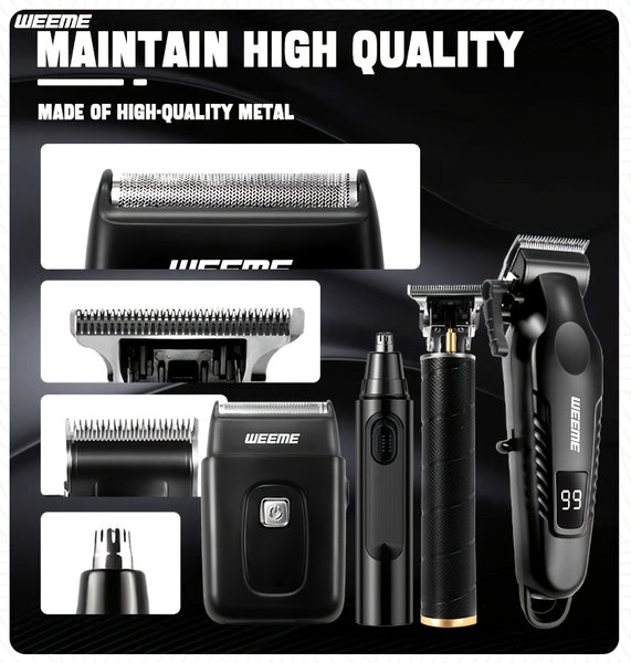 WEEME 4pcs 3pcs 2pcs 1pc Black Golden Hair Clippers For Men Professional, Beard Trimmer Kit, Cordless Clippers And Trimmers Set, Electric Razor Shavers And Nose Trimmer, Mens Grooming Kit For Barber, Valentines Day Christmas Gifts For Him