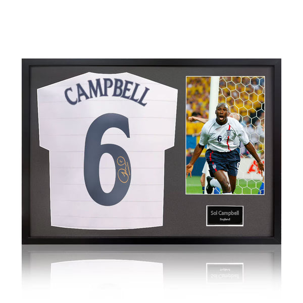 Sol Campbell Signed Framed England Football Shirt Including 1 Photo in 2 Options: White or Black Mount