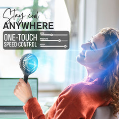 Tanness White/Black Handheld Fan with 3 Speeds - 3000 mAh USB Rechargeable Portable Mini Fan with Stand - Desk & Handheld Use