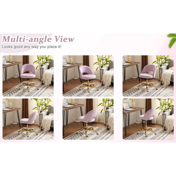 Office Chair Velvet Fabric Swivel Computer Desk Chair Comfy Armless Vanity Task Chair With Adjustable Height, Ergonomic Chair for Home Bedroom (Delicate Lilac)