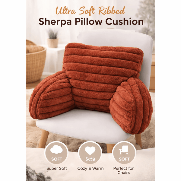 Teddy Fleece Reading Pillow with Arms Soft Backrest Support Cushion 65x40cm for Bed and Sofa in 4 Colours