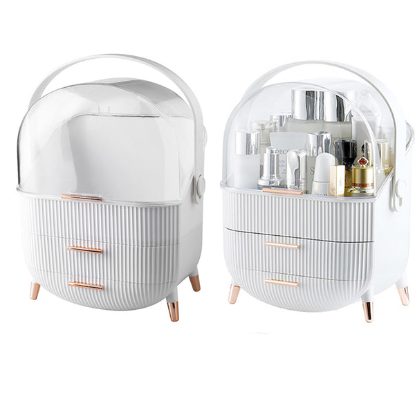 Jewelry Storage Box, White Makeup Organiser Storage Box with 2 Drawers, 25*18.5*37cm Cosmetic Organiser, Large Capacity Multi-Function Make Up Case with Clear Lid, Jewelry Display Case, Cosmetics Storage Box Suitable for Necklace, Bracelet, Watch, Earring