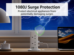 2M Tower Extension Lead With USB Slots, Hotimy 8 Way 4 USB (2 USB-A&2 USB C) Multi Plug Extension Tower, Surge Protected Extension Lead With Switch, 2 Meters Extension Cable For Home Office 13A 3250W