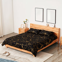 Gold Marble Print Quilt Cover and Pillowcase Bedding Set, Light Luxury High-end Creative Design Bedding Three-piece Set, 2 Pillowcases and 1 Quilt Cover, Soft and Comfortable Bed Three-piece Set for All Seasons, Black