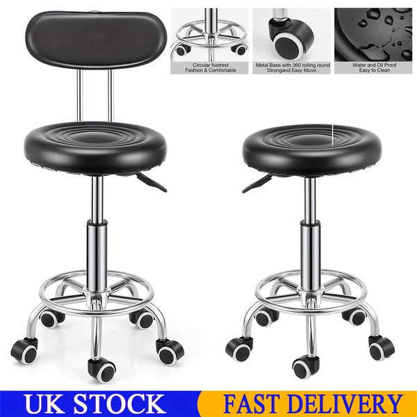 Adjustable Rolling Swivel Stool, Hydraulic Heavy Duty Drafting Chair Stool with Backrest, for Salon Office Therapist Beauty Spa Hairdressing Tattoo, 360-Degree Rolling Wheel, Black