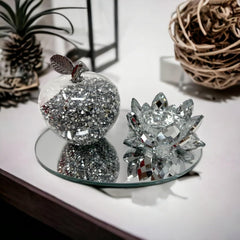Amazing Gift Silver Sparkle Glass Ornament Bling Crushed Diamond Crystal Filled Apple Shape Tealight Candle Holder