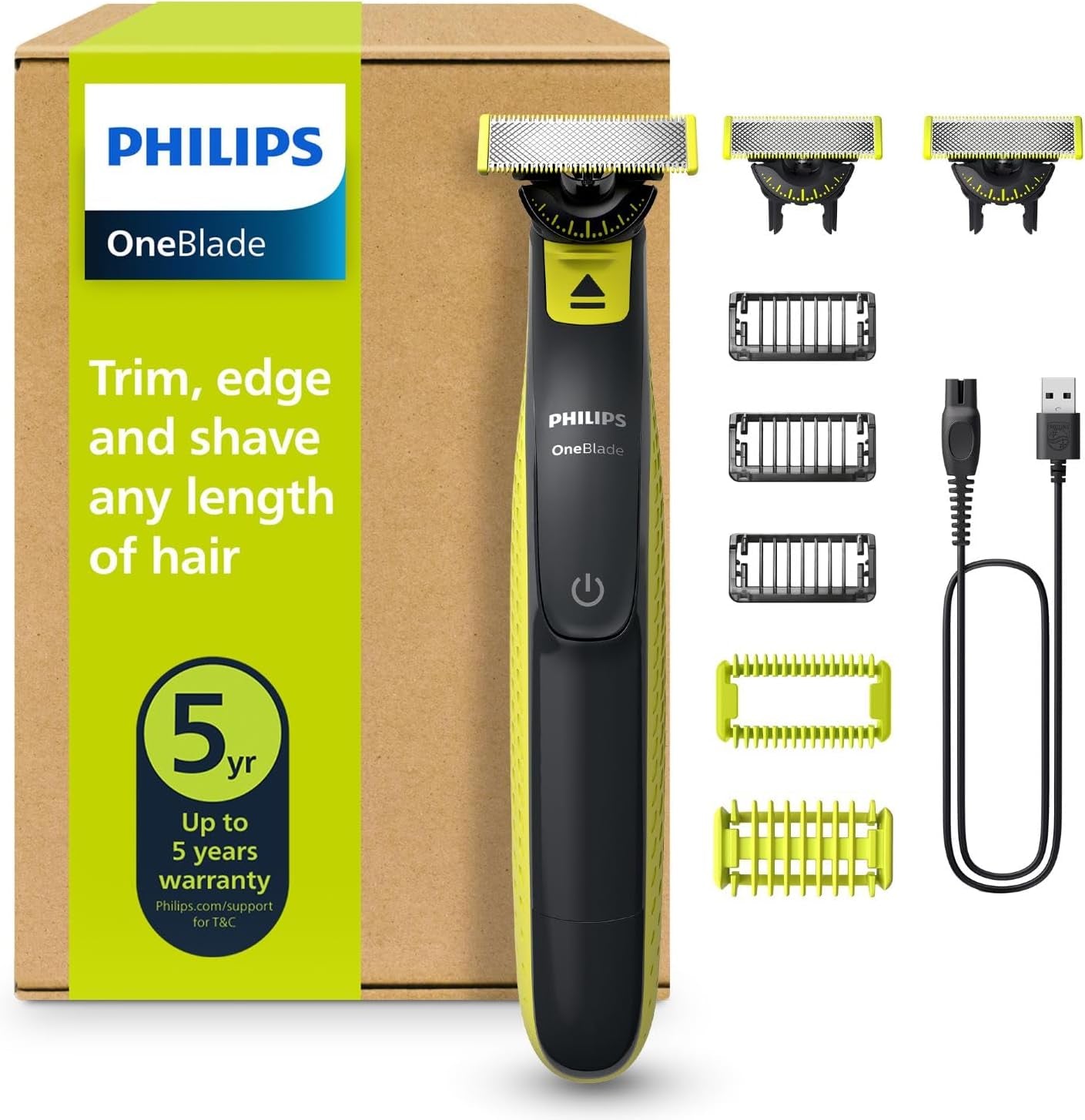 Philips Oneblade Hybrid 360 Blade Technology Electric Shaver for Face & Body, Beard Trimmer/Groomer with 3 X 360 Blade, 3 X Stubble Comb (1,3,5Mm) & 1X Body Kit, Model QP2824/31