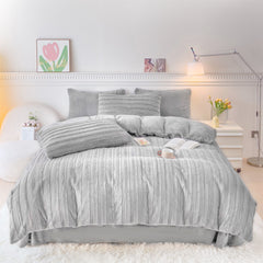 3pcs Faux Rabbit Plush Bedding Set, Soft Fluffy Comfortable Thicken Warm Autumn-Winter Duvet Cover & Pillowcase Set, Machine Washable, Ideal for Hotel, Guest Room, Bedroom, Home Use,Christmas Presents, Single/Double/King/Super King Size (1*Duvet Cover + 2