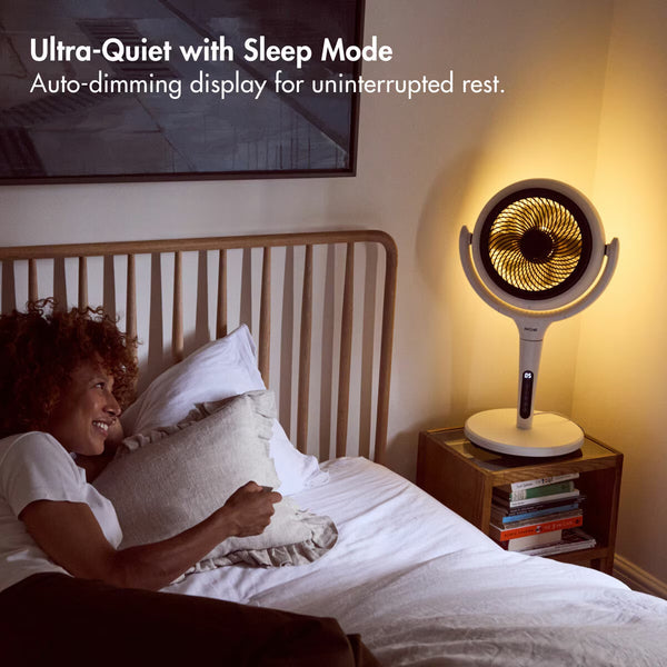 Aircraft LUME MIDI Ultra Quiet Air Circulator Table Fan with Remote & Dimmable Backlight in Stone White