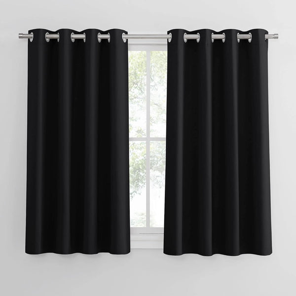 PONY DANCE Grey Blackout Thermal Insulated Curtains for Bedroom, 46 X 54 Inch Short Eyelet Curtains & Drapes, Soft Black Out 2 Panels for Window Living Room/Kitchen