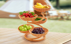 Multi-Layer Fruit Basket Stand, Creative Snack & Bread Storage Tray, Faux Rattan Handwoven Serving Basket for Fruits, Vegetables & Desserts, Lightweight Decorative Organizer for Kitchen & Living Room
