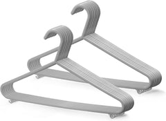 KEPLIN Adult Plastic Coat Hangers - 25Pk, Black Colour, Strong Clothes Hangers for Clothes Rail & Closet, Clothing Hanger with Suit Pants Trouser Bar and Clips, Space Saving, 37.5 Cm Wide