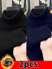 [2-Pack] Autumn/Winter -Lined Thermal High-Neck Sweater, Black and White Solid Color Base Layer Knit Top, Thickened Pullover, Suitable for Outings and Travel