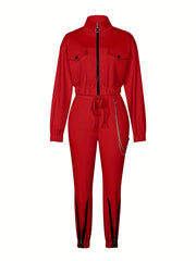 Cross-Border Women'S Two-Piece Set Zipper Long-Sleeved Top Pants Stitching Zipper Design Casual Suit