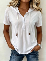 Women's Lightweight Hooded T-Shirt, Short Sleeve Henley V-Neck Top for Summer