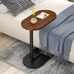 C-Shaped Side Table with Adjustable Height, a 360° Rotating Design That Can Slide Under Furniture, Perfect for Use Beside a Sofa, Bed, Or Bathtub, Featuring a Light Wood End