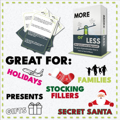 More or Less First Edition Card Game - How Good Is Your Judgement? 2 Players + | Secret Santa or Stocking Filler for Him or Her | for Kids, Teens & Adults | Play Anywhere | Age 12+