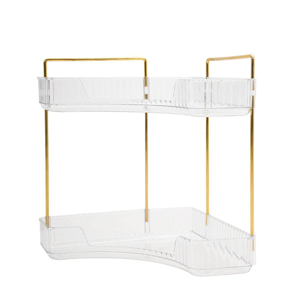Transparent Triangular Storage Rack Golden Multi-layer, Cosmetic Layered Organizer Design, Suitable for Vanity Bedroom Bathroom, Corner Space Utilization Storage Skincare Products