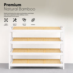 KEPLIN 2/3/4-Tier Bamboo and Rattan Shoe Rack Organizer – Durable, Easy Assembly – Compact Design for Entryway, Closet, or Hallway – Stylish and Functional Storage – Black and Natural