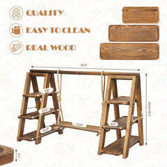 Wooden Double Dessert Table Display Set Rack 3 Tier Serving Tray Solid Wood Ladder Stand Wedding Cupcake Stand Dark Walnut Decorative Tray for Cake Snack Fruit Chips Bread Centerpieces