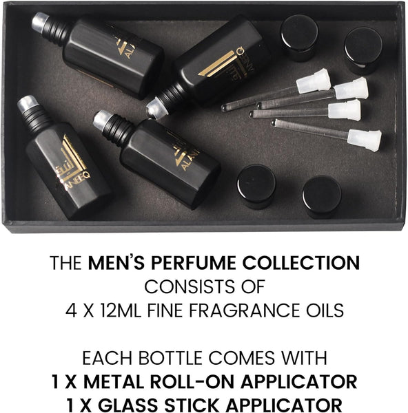 Al Aneeq Luxury Mens Perfume Oil Gift Set, 4 X 12Ml Fine Fragrance for Men